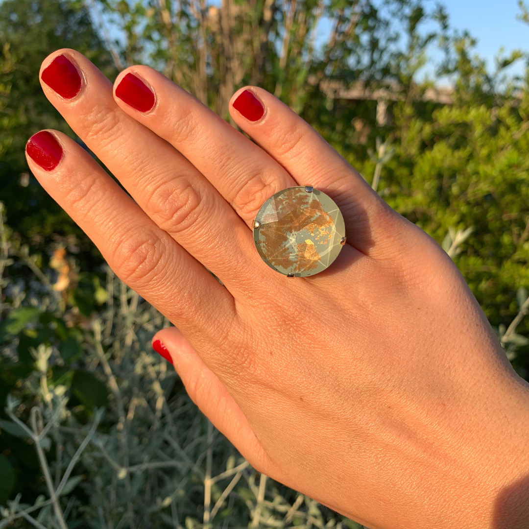 Sage Coral Ring with marble effect (hand painted)