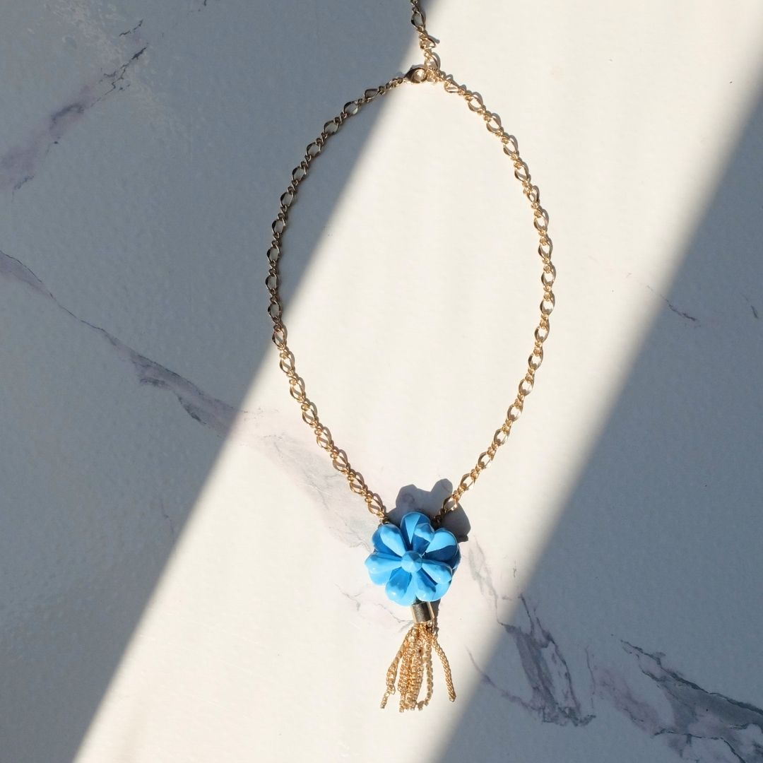 Elsa Necklace with Turquoise Anemone and Rhinestone Tassel