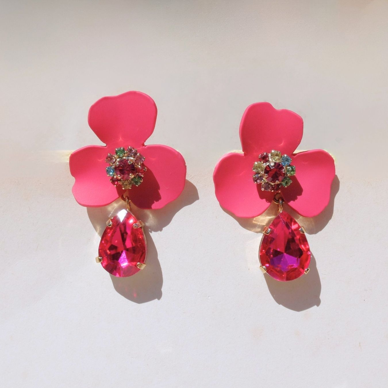 Orecchini Malva mini - Fucsia con cristalli multicolor