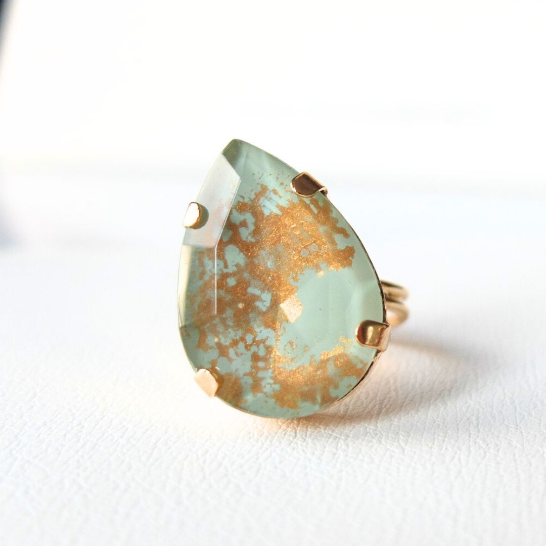 Sage Green Drop Ring with Marmorino Effect (Hand Painted)