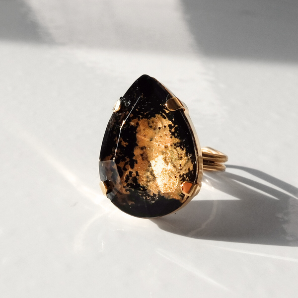 Anello Goccia Nera con effetto marmorino (dipinta a mano)