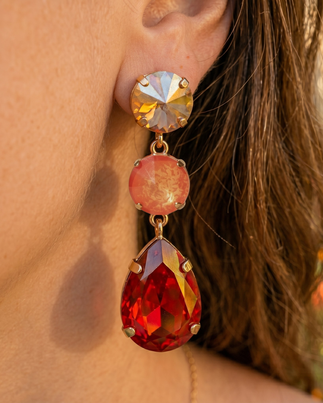Aba Drops Teal Earrings with Marmorino Effect Stone (Hand Painted)