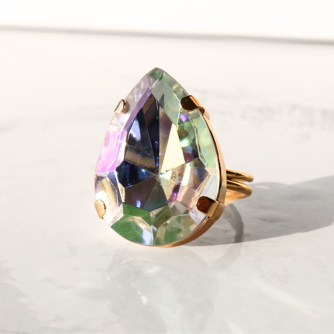 Aurora Borealis Crystal Drop Ring