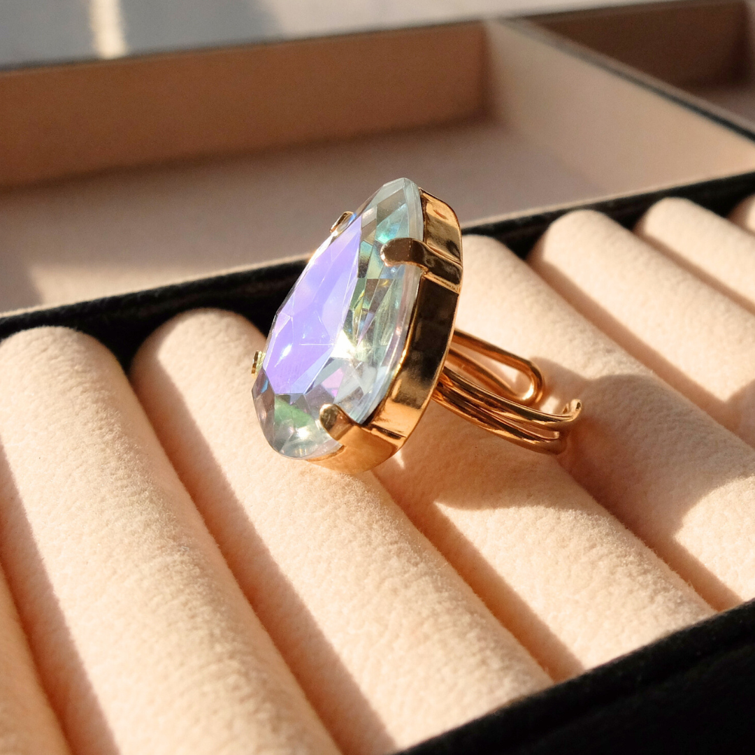 Aurora Borealis Crystal Drop Ring