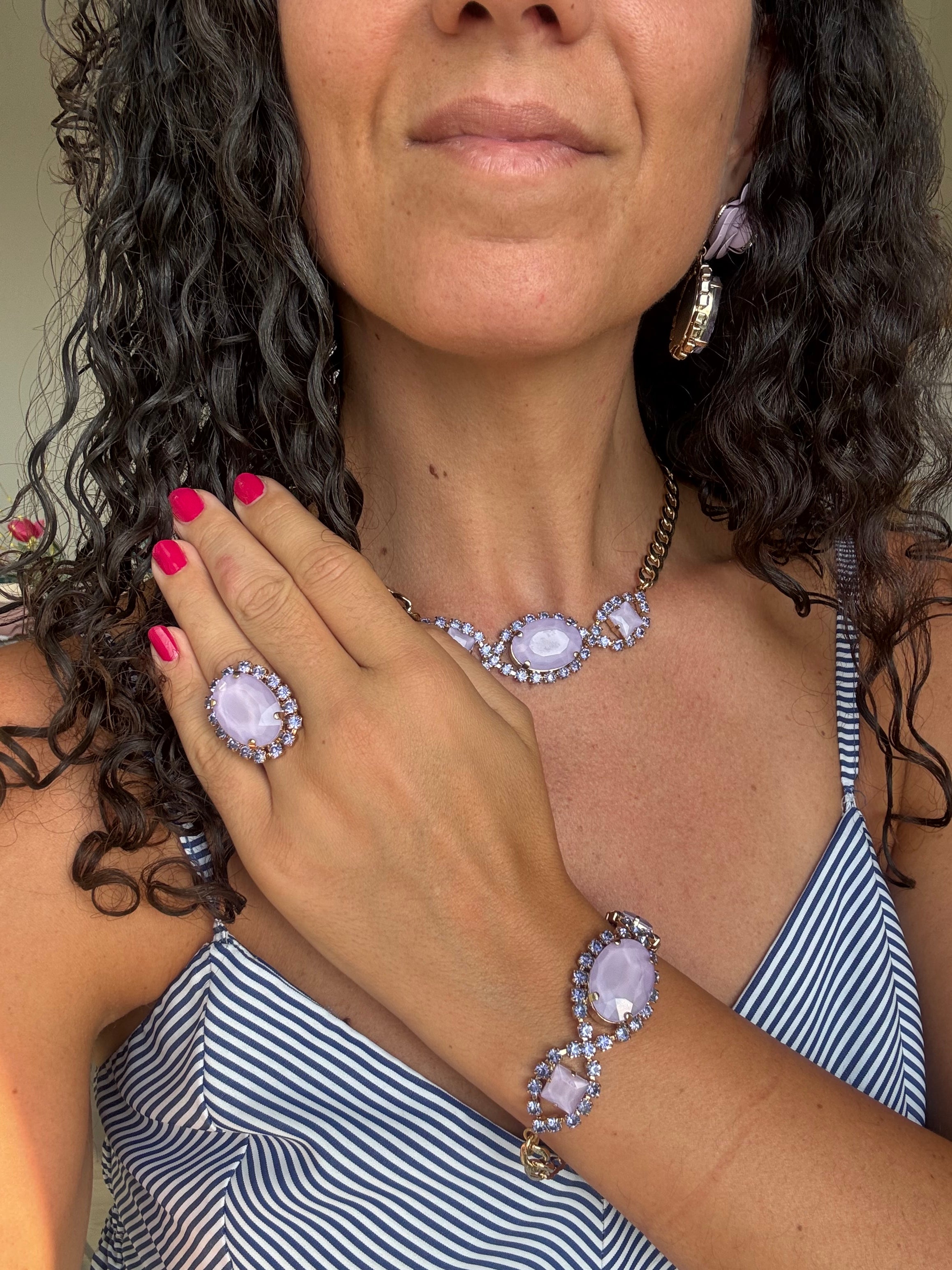 Anello Gemme "Vittoria" - Lilla e cristalli lavanda