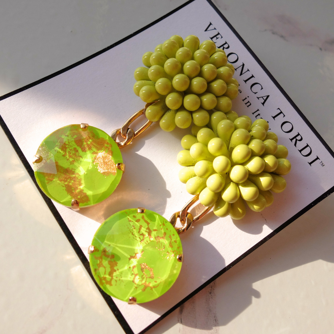 Lime Green Dahlia with hand painted stones