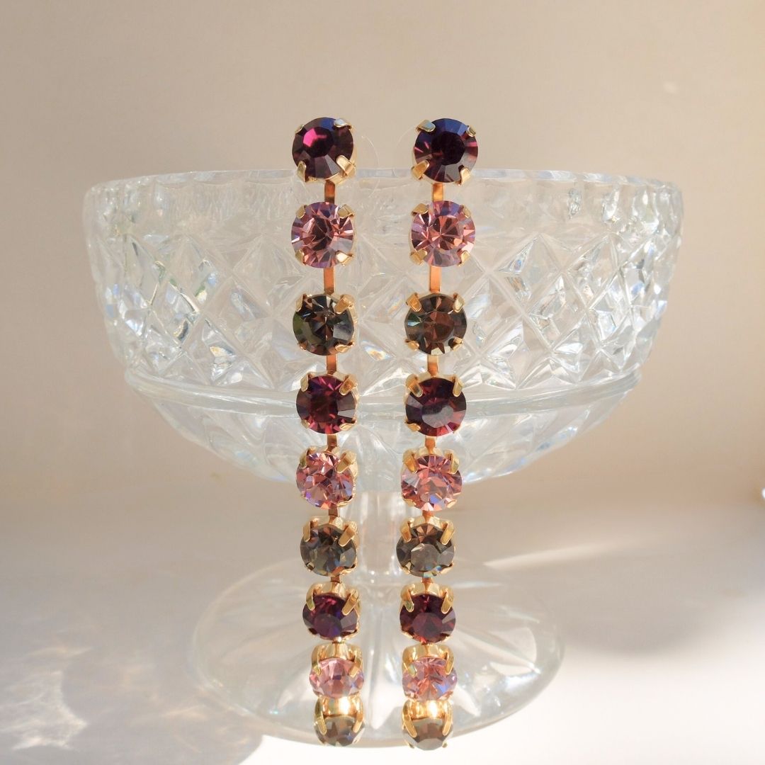 Golden Peony Crystal Drop Earrings