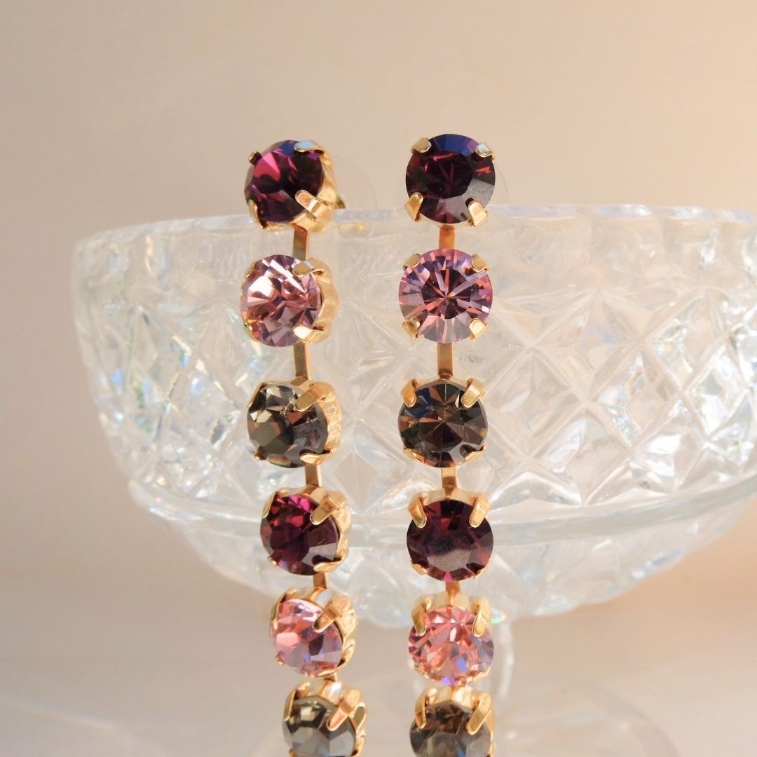 Golden Peony Crystal Drop Earrings