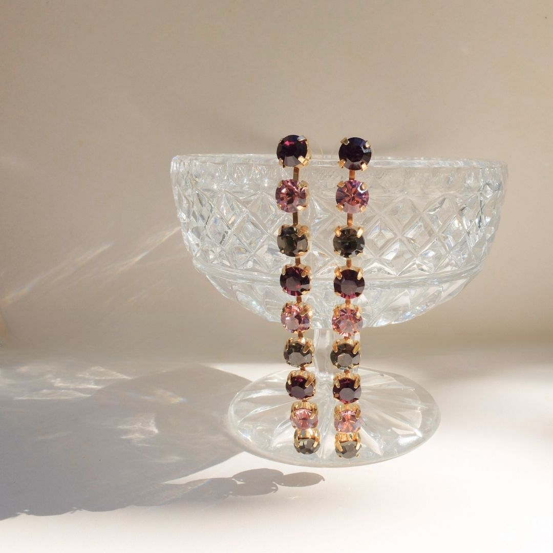 Golden Peony Crystal Drop Earrings