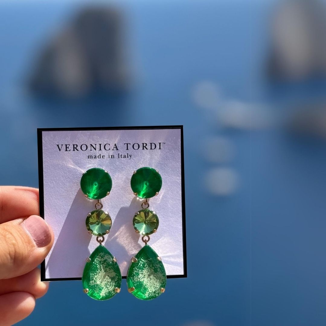 Aba Drops Jade Green Earrings with Marble Effect (Hand Painted)