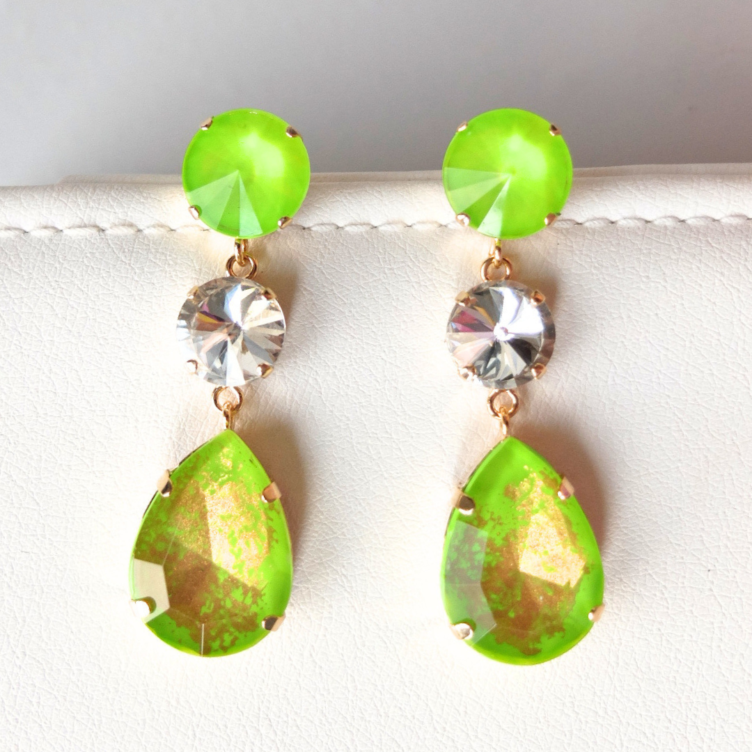 Aba Drops Lime Green Earrings with Marble Effect (Hand Painted)