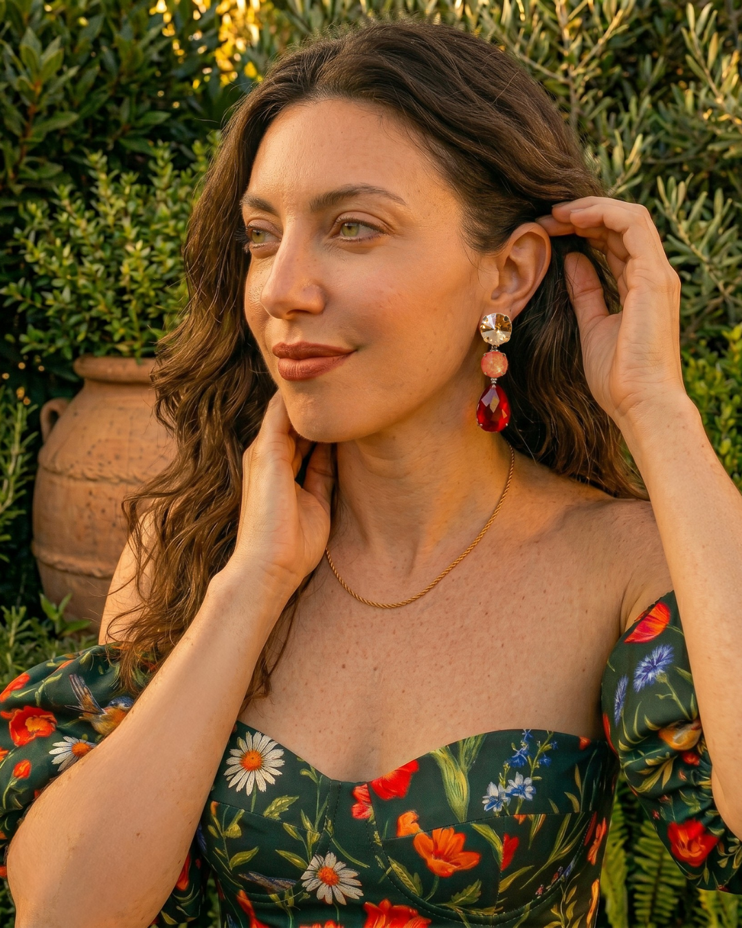 Aba Drops Teal Earrings with Marmorino Effect Stone (Hand Painted)