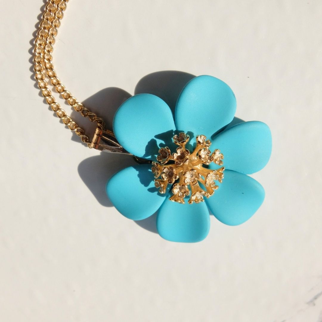 Turquoise Petal Pendant with Central Coral