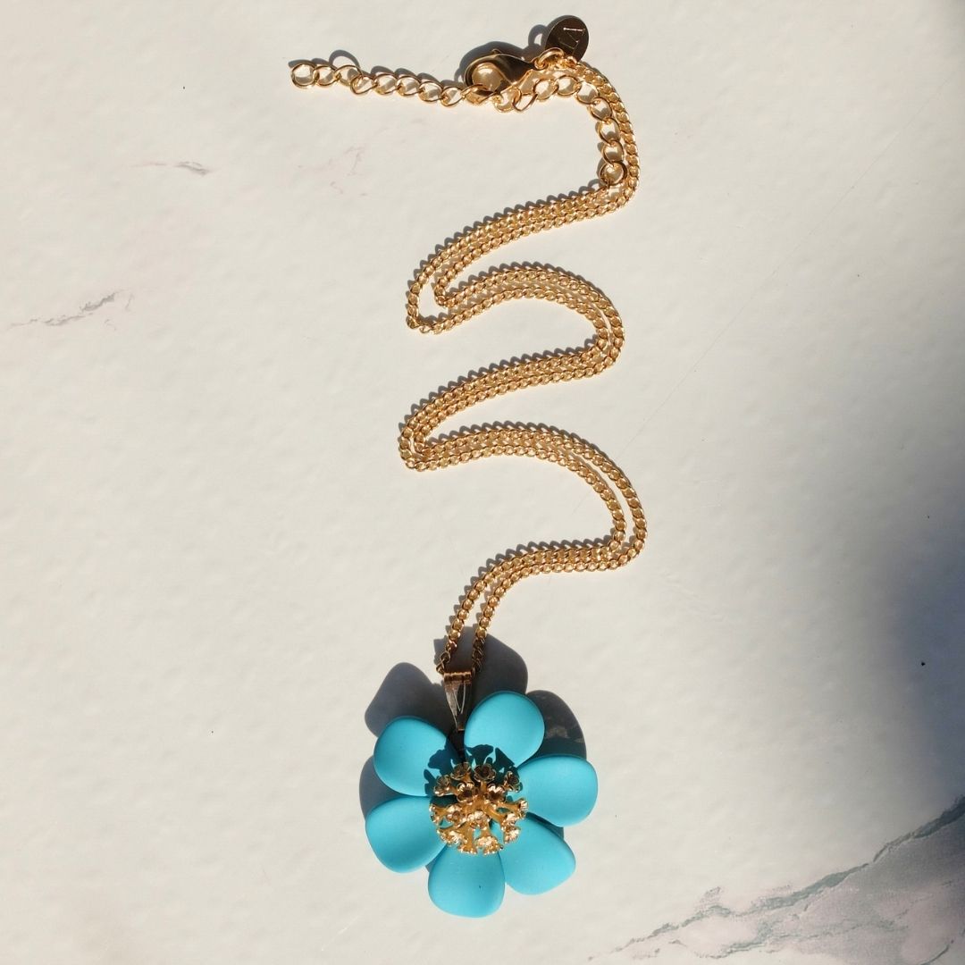 Turquoise Petal Pendant with Central Coral