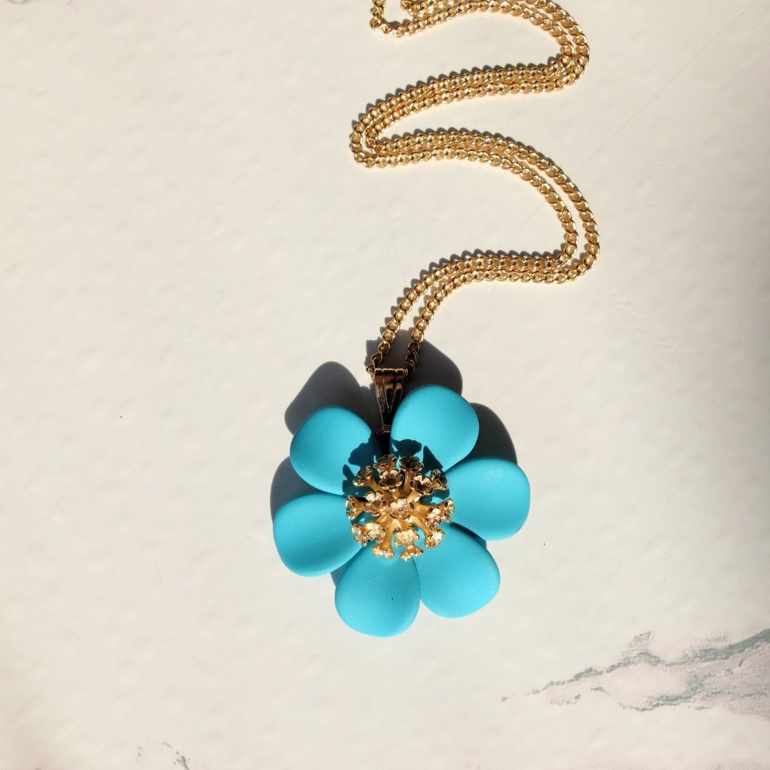 Turquoise Petal Pendant with Central Coral