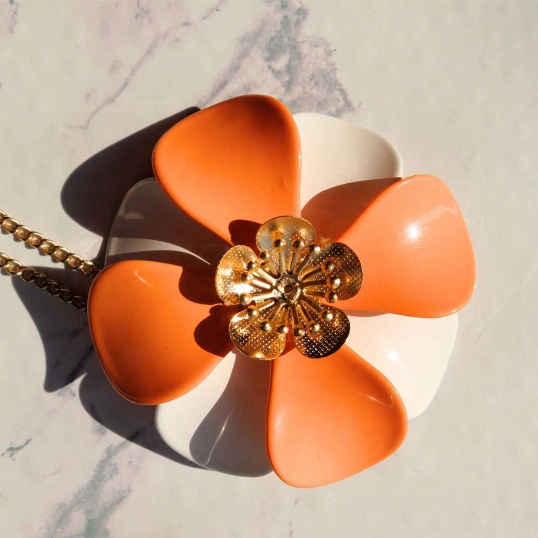 Mandarin and Milk White Petal Pendant with Central Flower - SINGLE PIECE