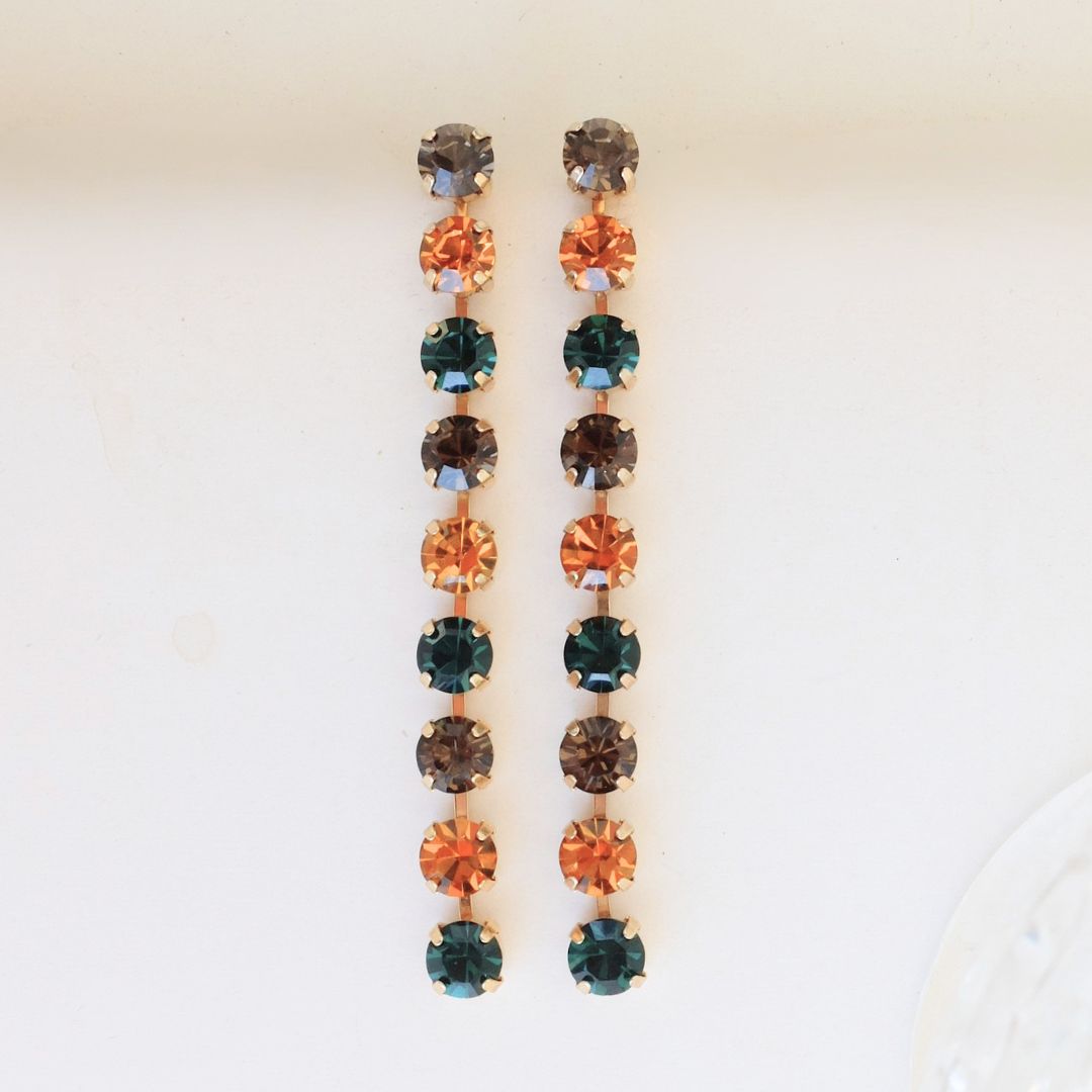 Golden Peony Crystal Drop Earrings
