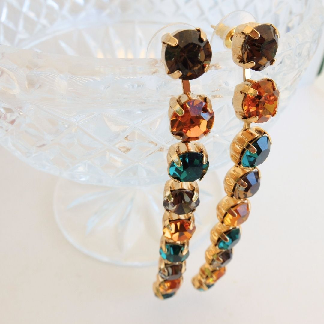 Golden Peony Crystal Drop Earrings