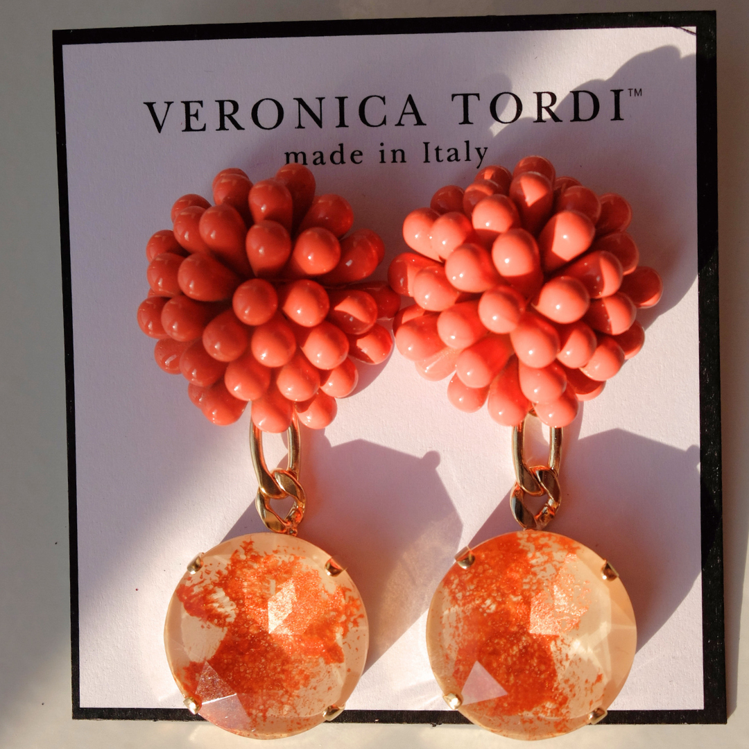 Dalia Coral Glossy with hand painted stone - Marble Effect