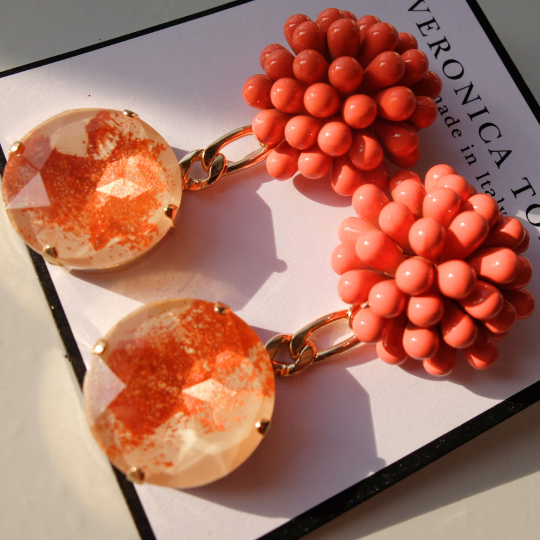 Dalia Coral Glossy with hand painted stone - Marble Effect