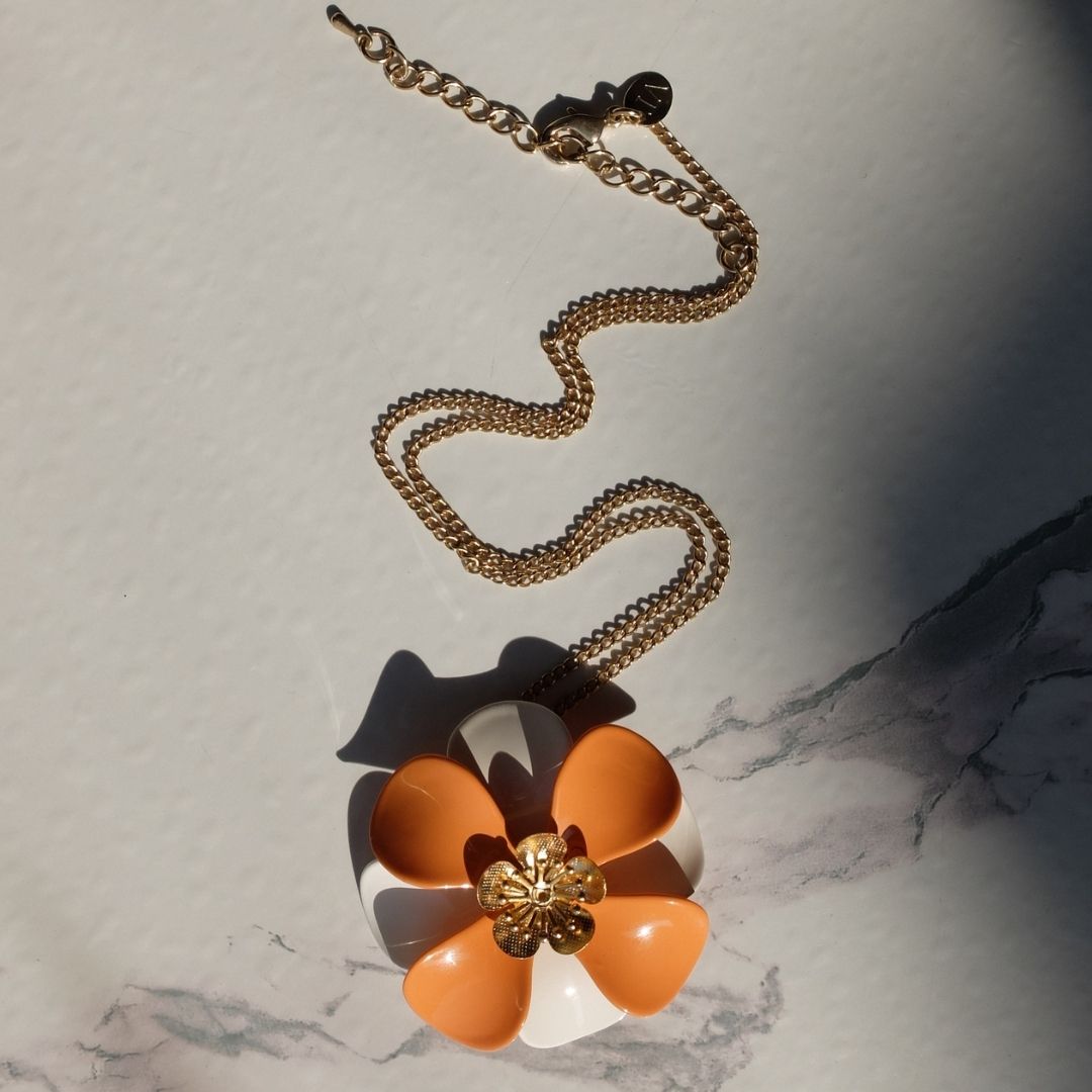 Mandarin and Milk White Petal Pendant with Central Flower - SINGLE PIECE