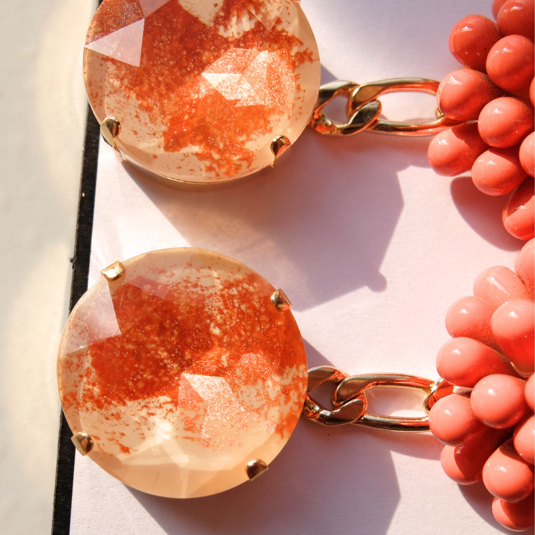 Dalia Coral Glossy with hand painted stone - Marble Effect