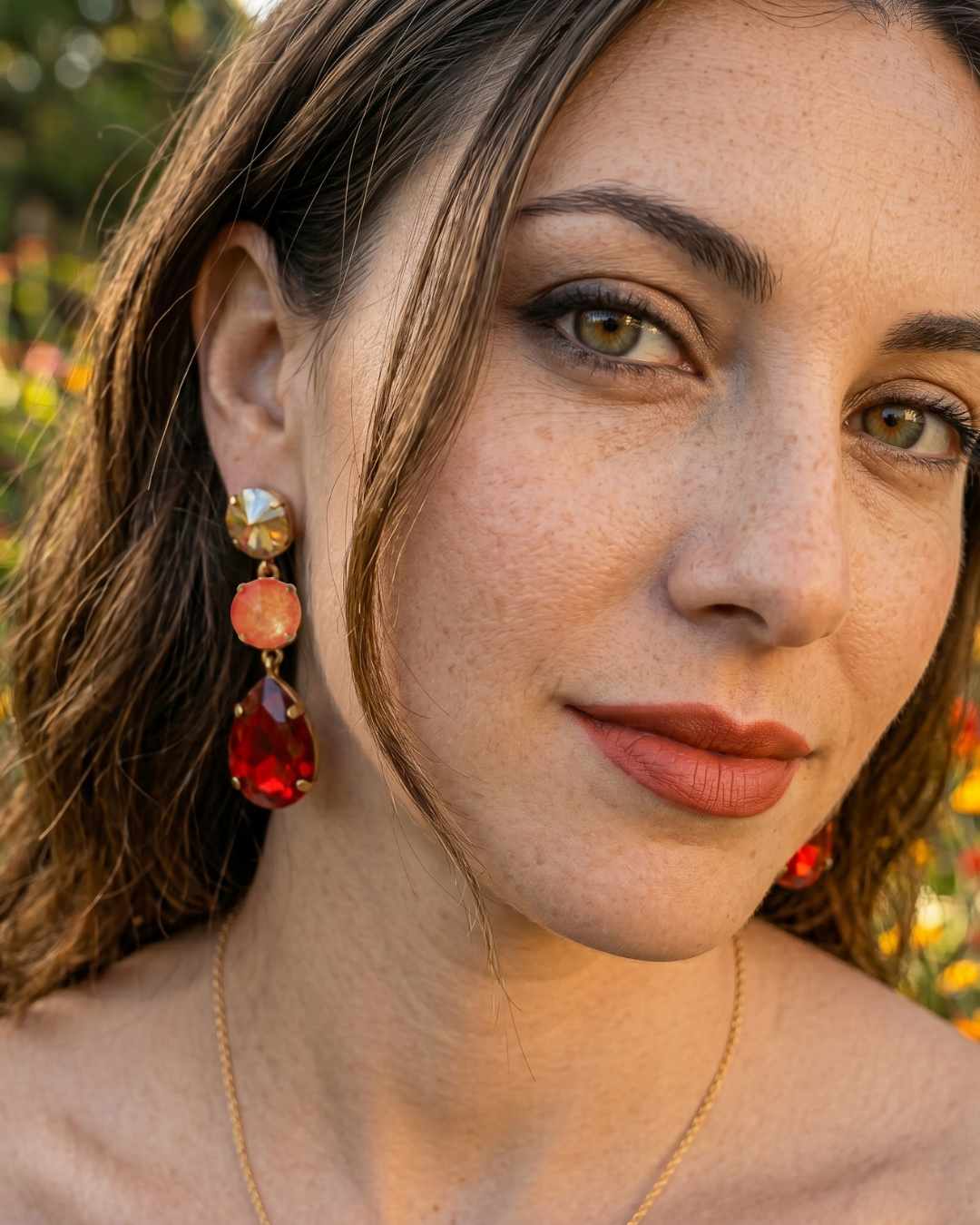 Aba Drops Teal Earrings with Marmorino Effect Stone (Hand Painted)