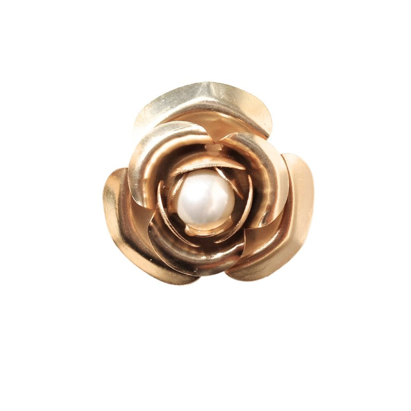 Anello Peonia Golden con Perla Centrale