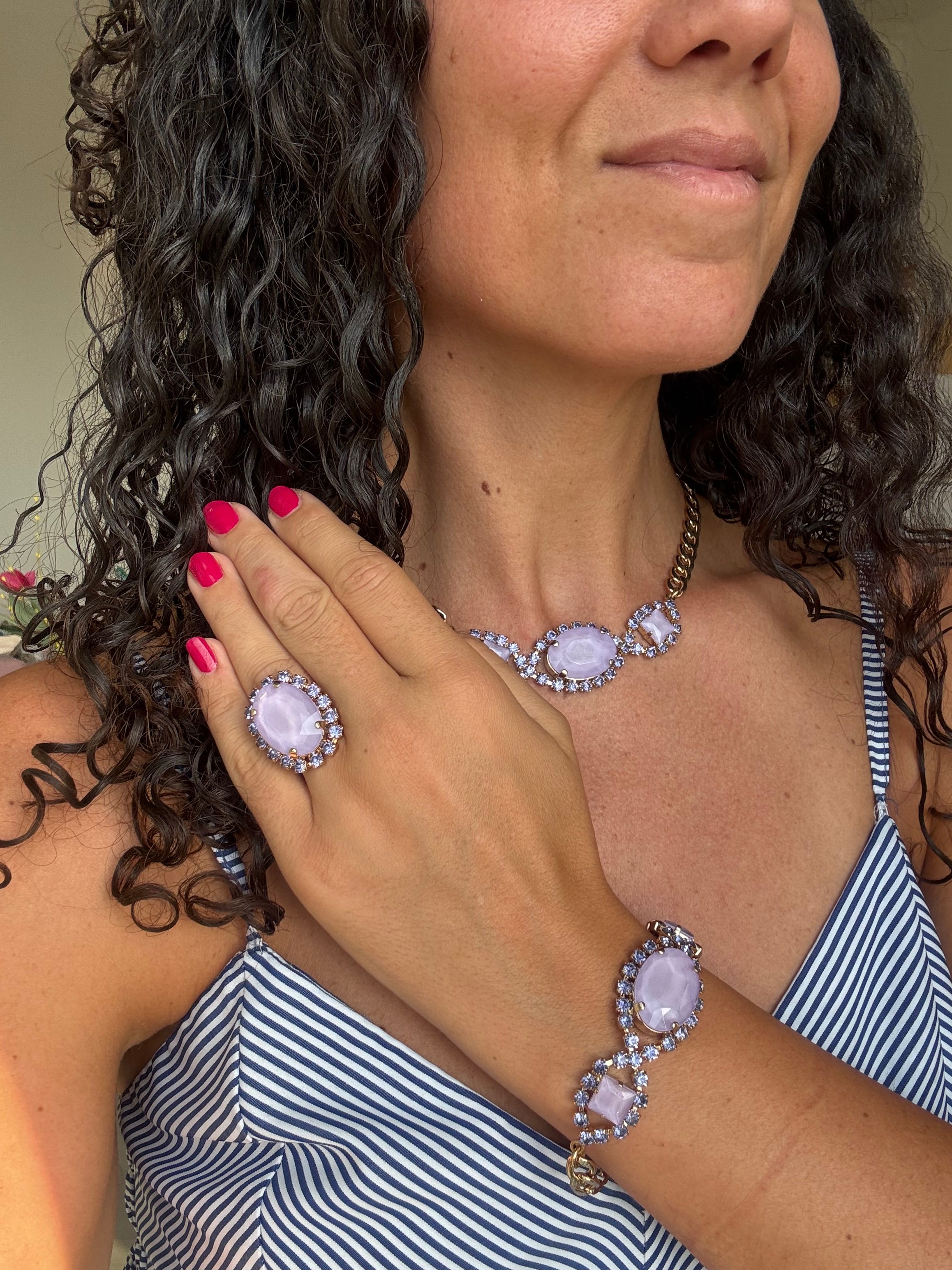 Anello Gemme "Vittoria" - Lilla e cristalli lavanda