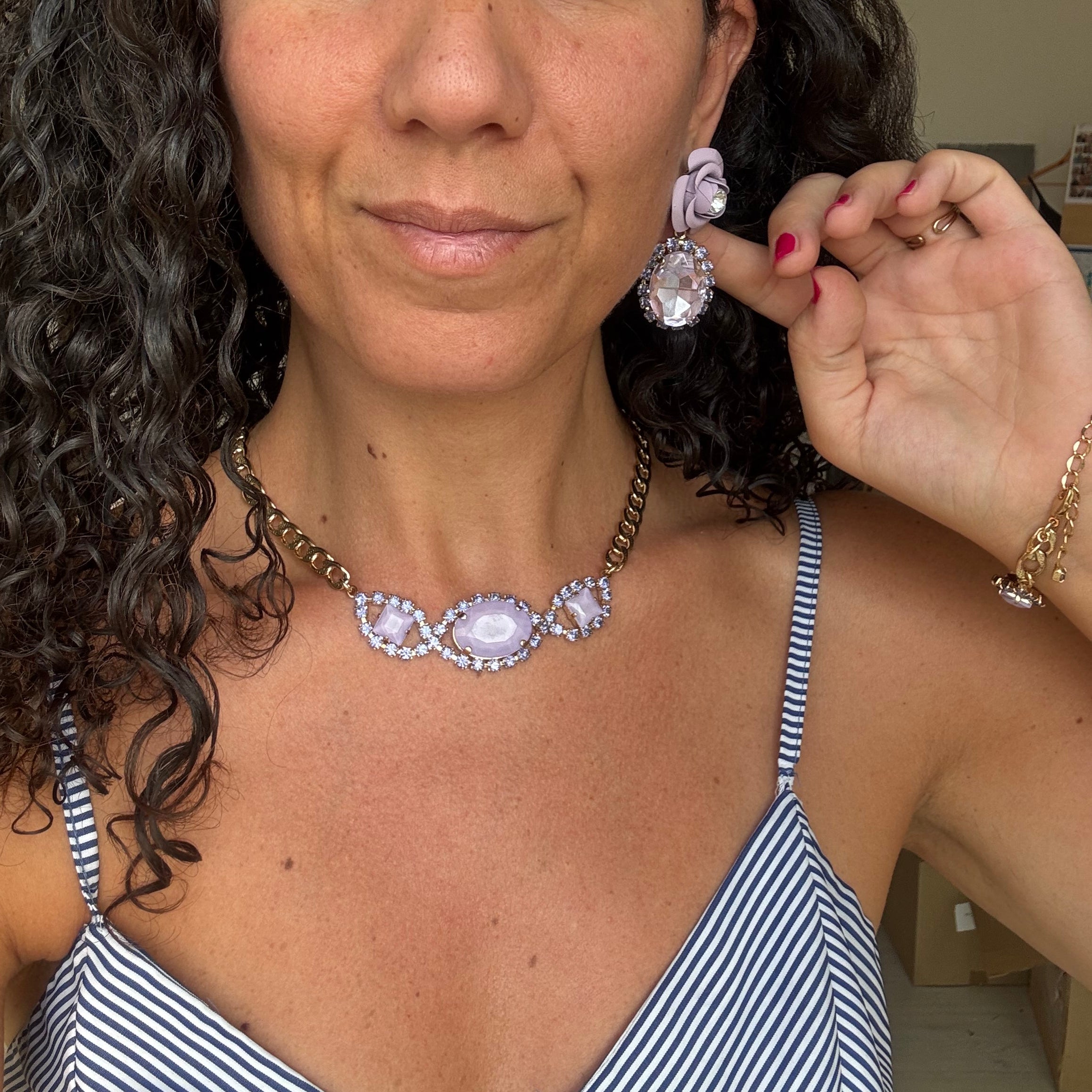 Bracciale Gemme "Elisabetta" - Peonia Lilla e cristalli Lavanda