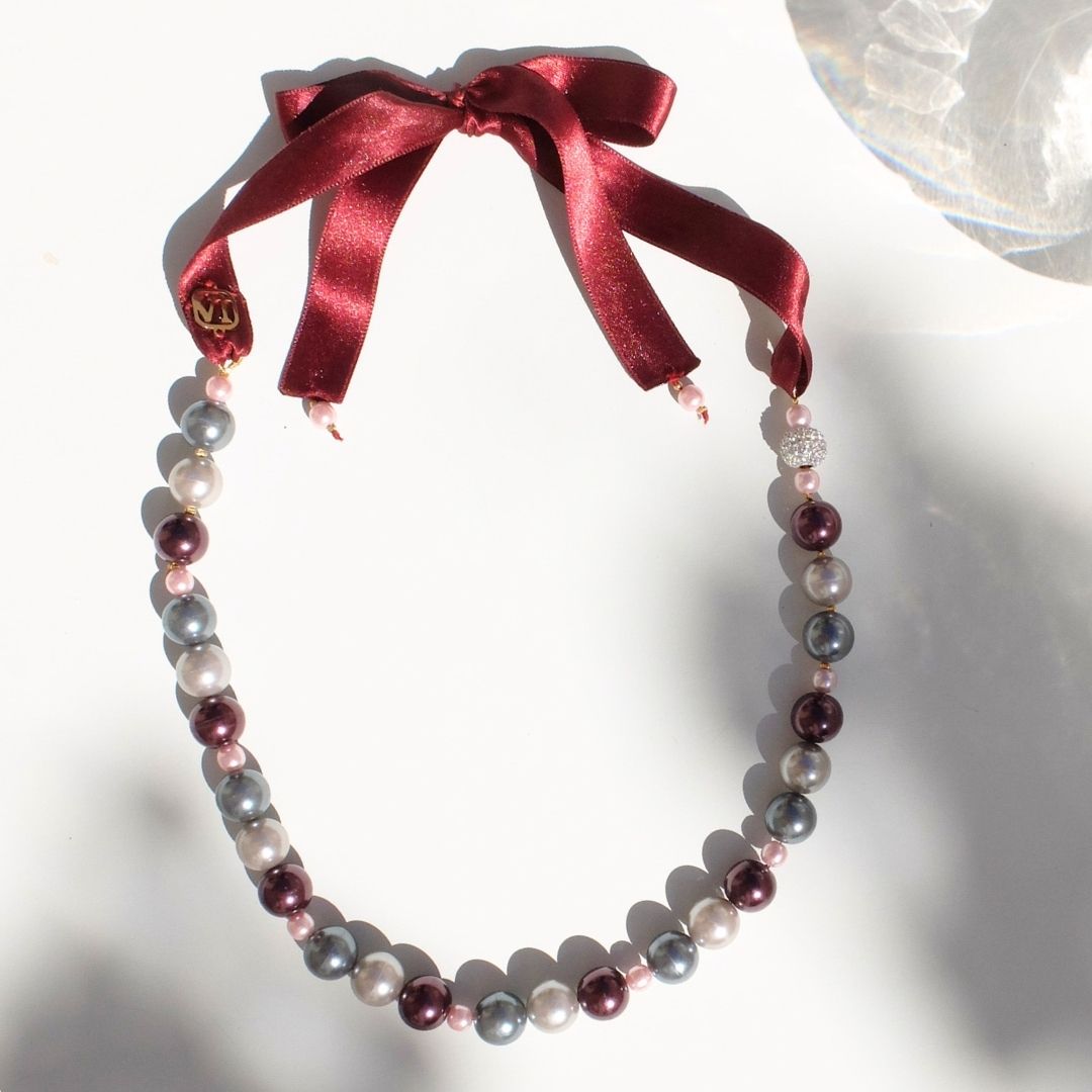 Audrey Pearl Necklace with Black Satin