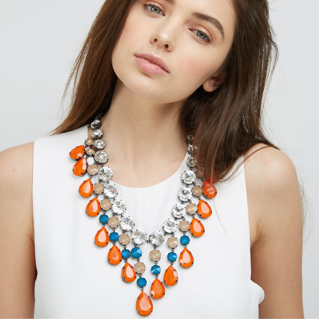 Orange and Turquoise Poseidonia Necklace - ONE OF A KIND