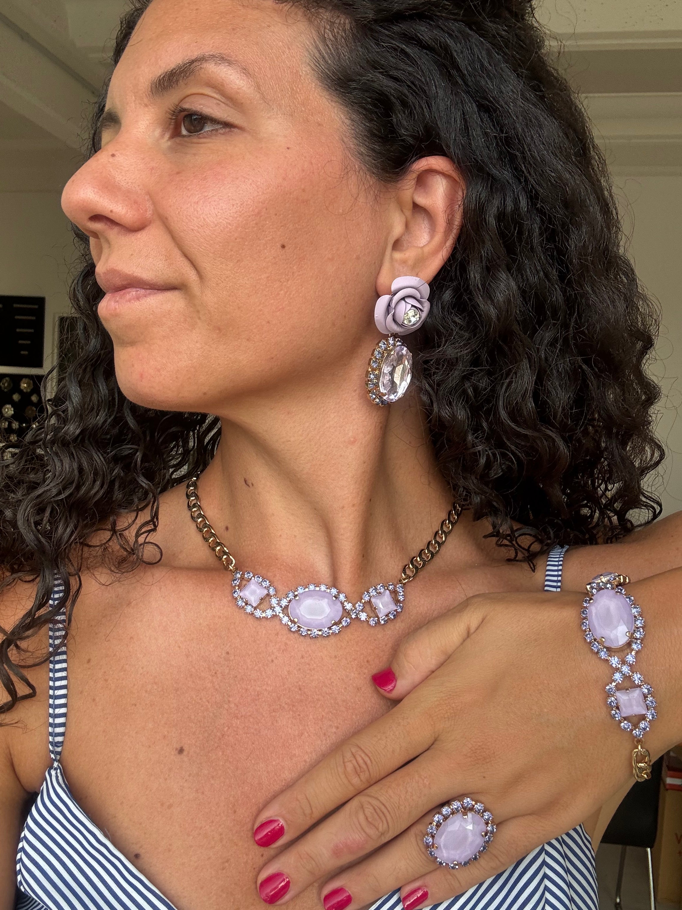 Bracciale Gemme "Elisabetta" - Peonia Lilla e cristalli Lavanda