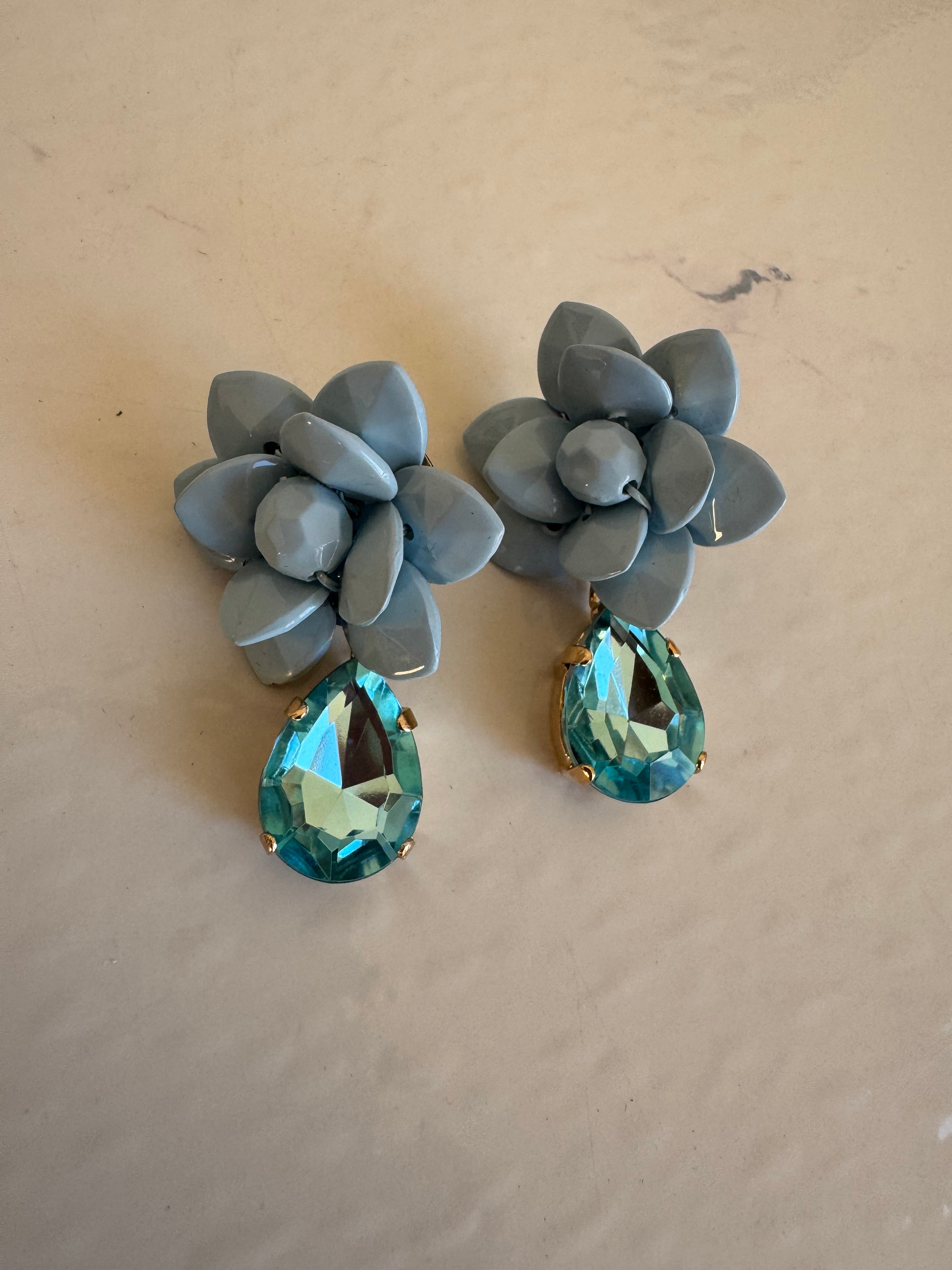 Orange Daisy Earrings Silk Effect - with crystal stone