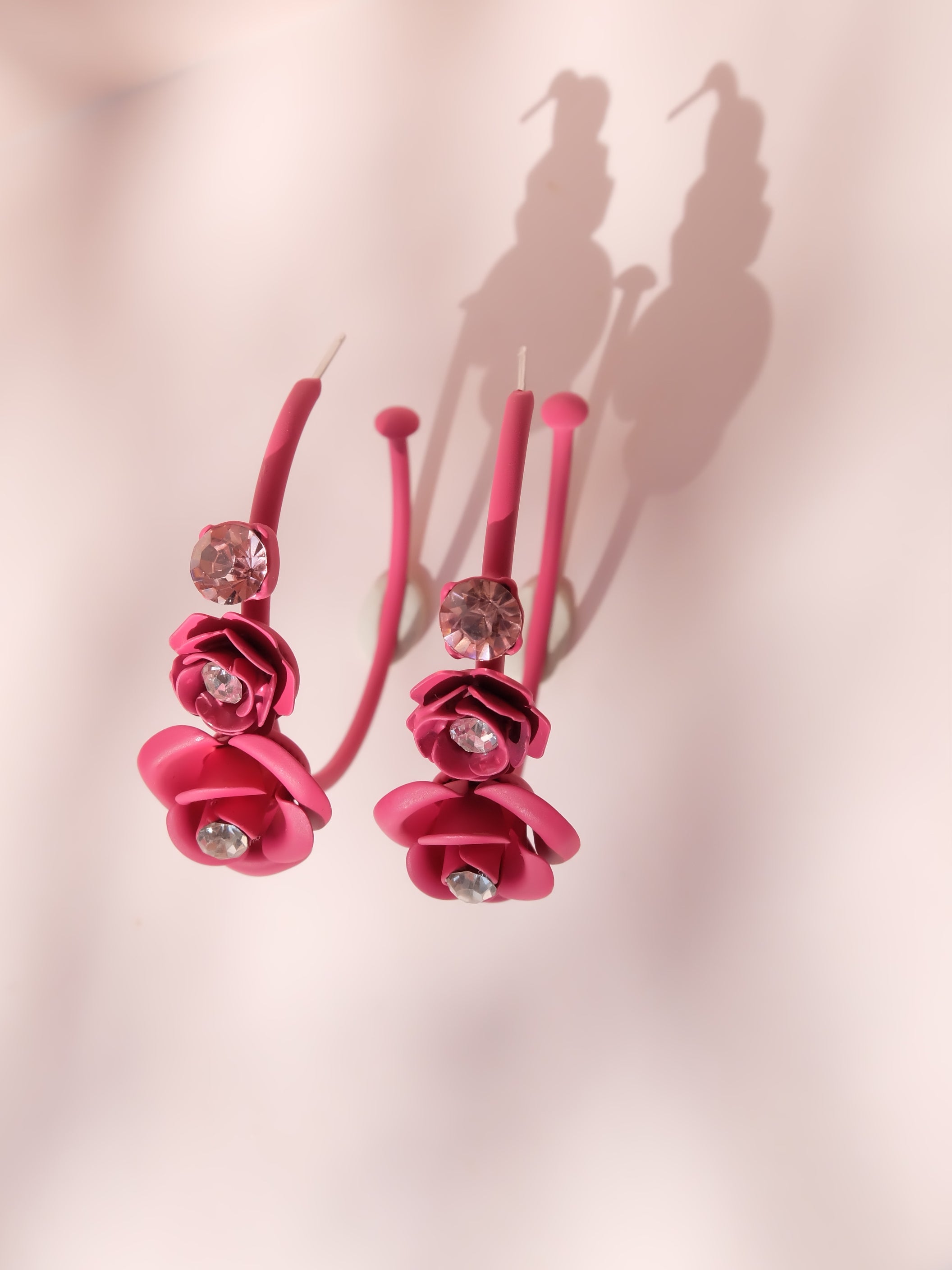 "Violetta" Hoop Earrings - Fuchsia with Crystals