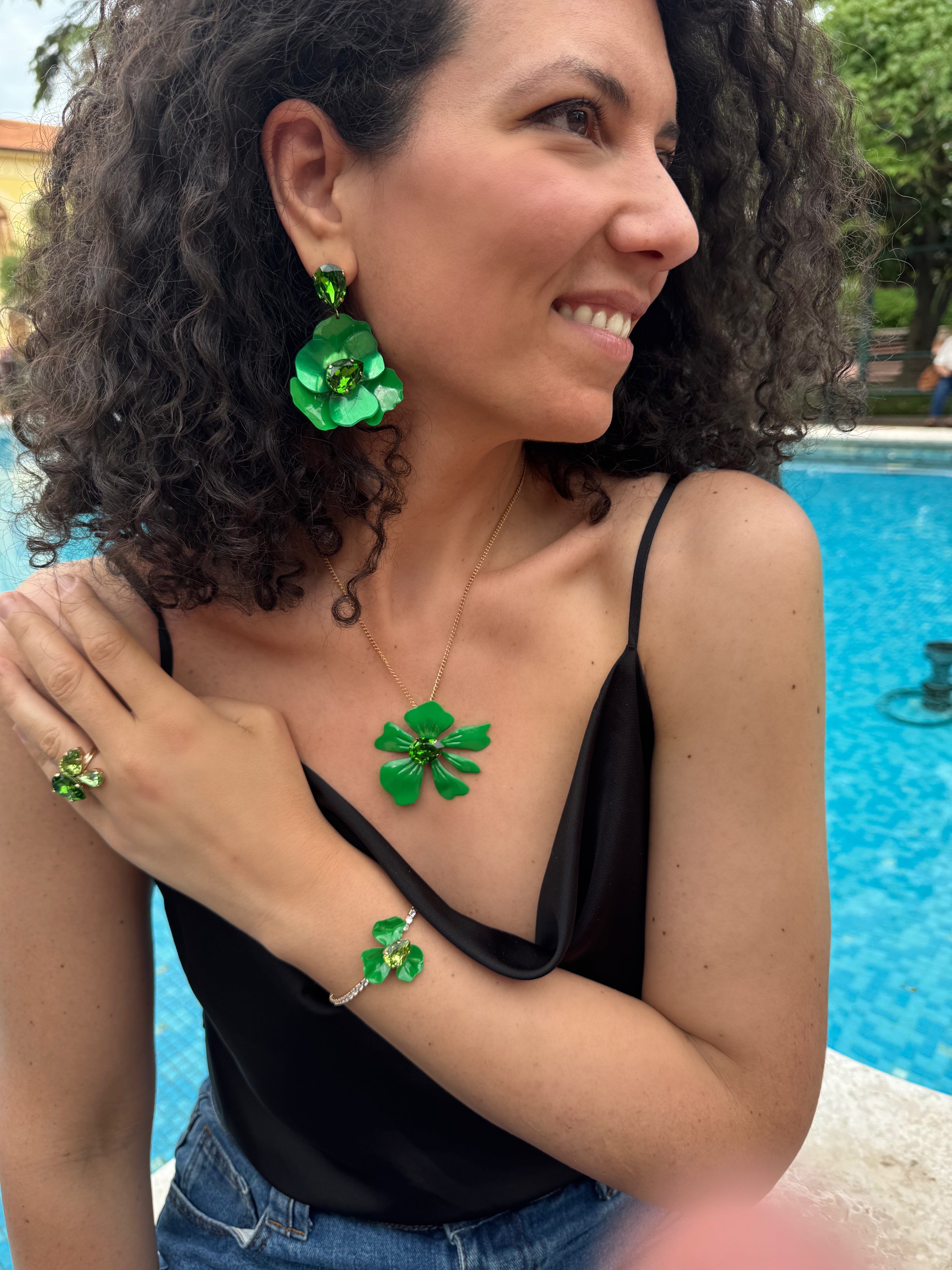 Orecchini Malva con Pietra - Verde Giada Pendenti