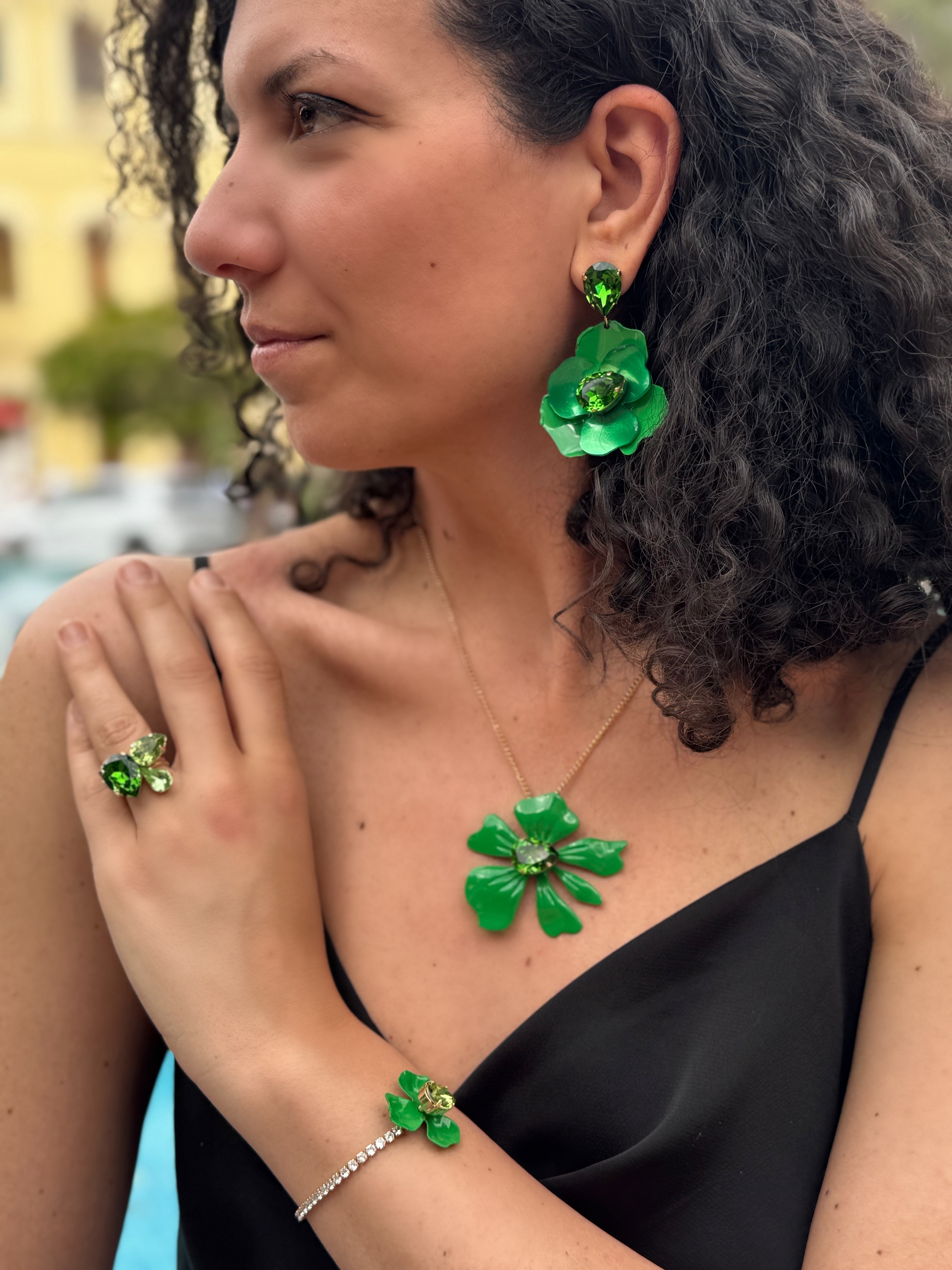 Orecchini Malva con Pietra - Verde Giada Pendenti
