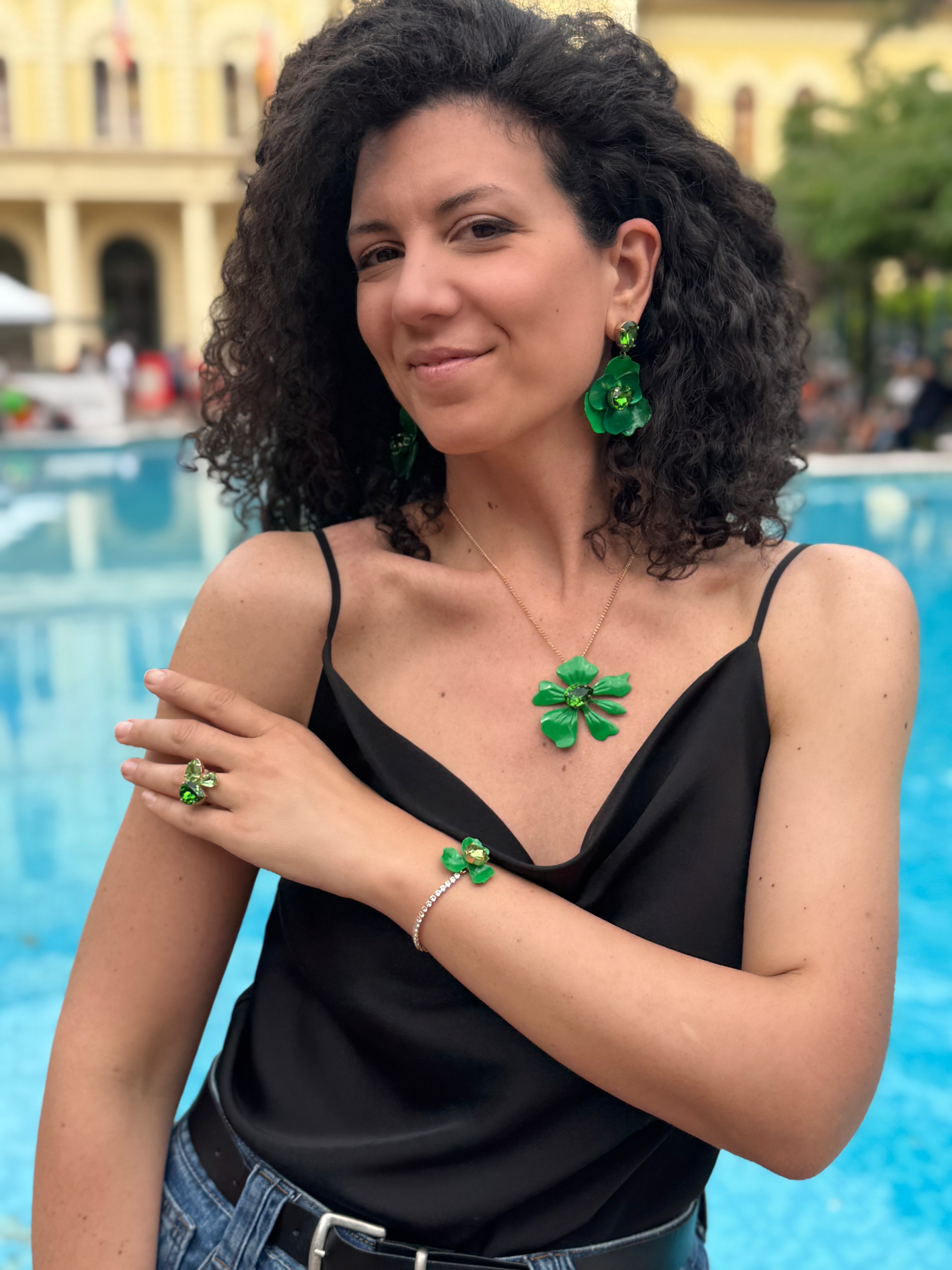 Orecchini Malva con Pietra - Verde Giada Pendenti