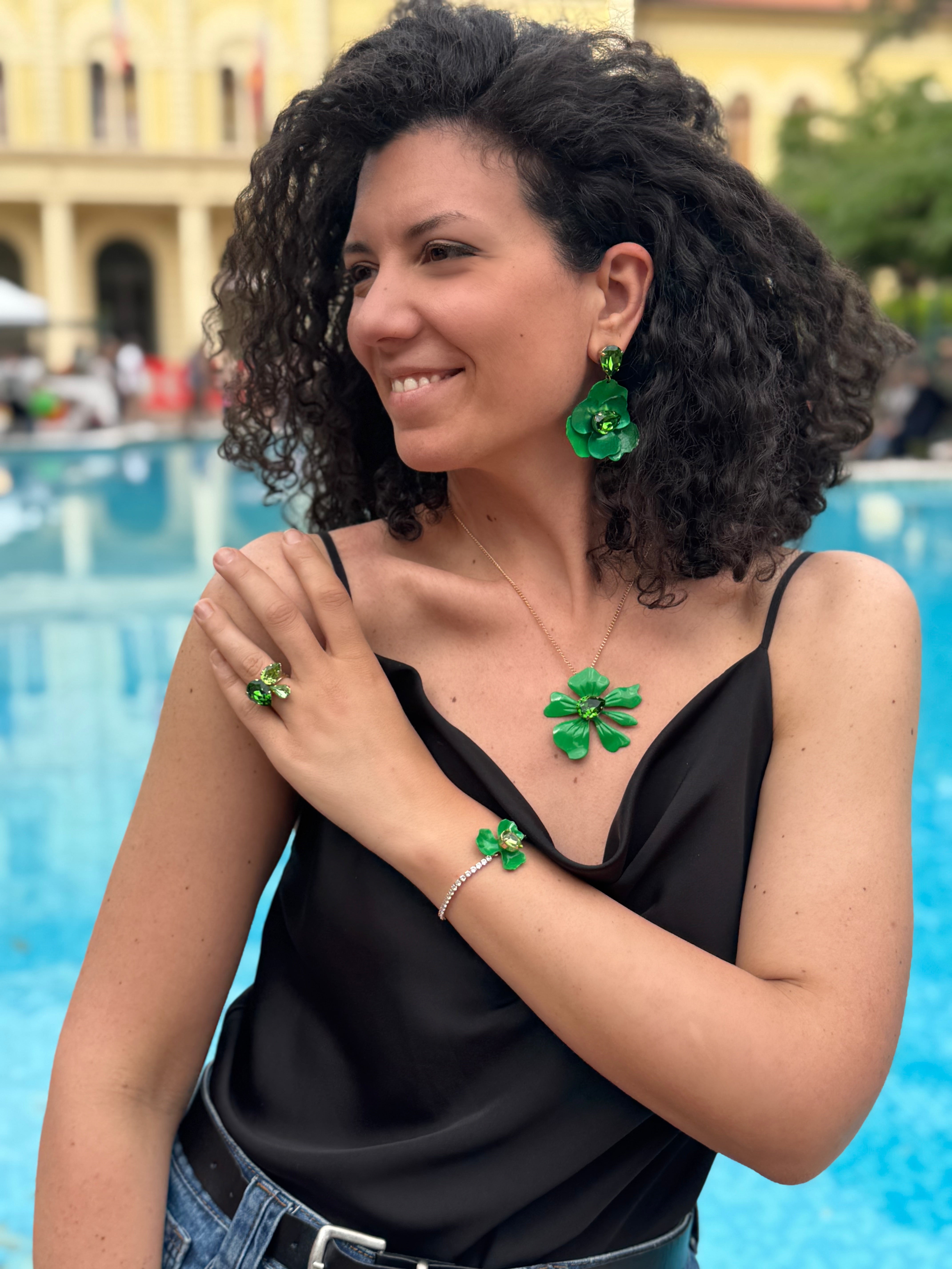 Orecchini Malva con Pietra - Verde Giada Pendenti