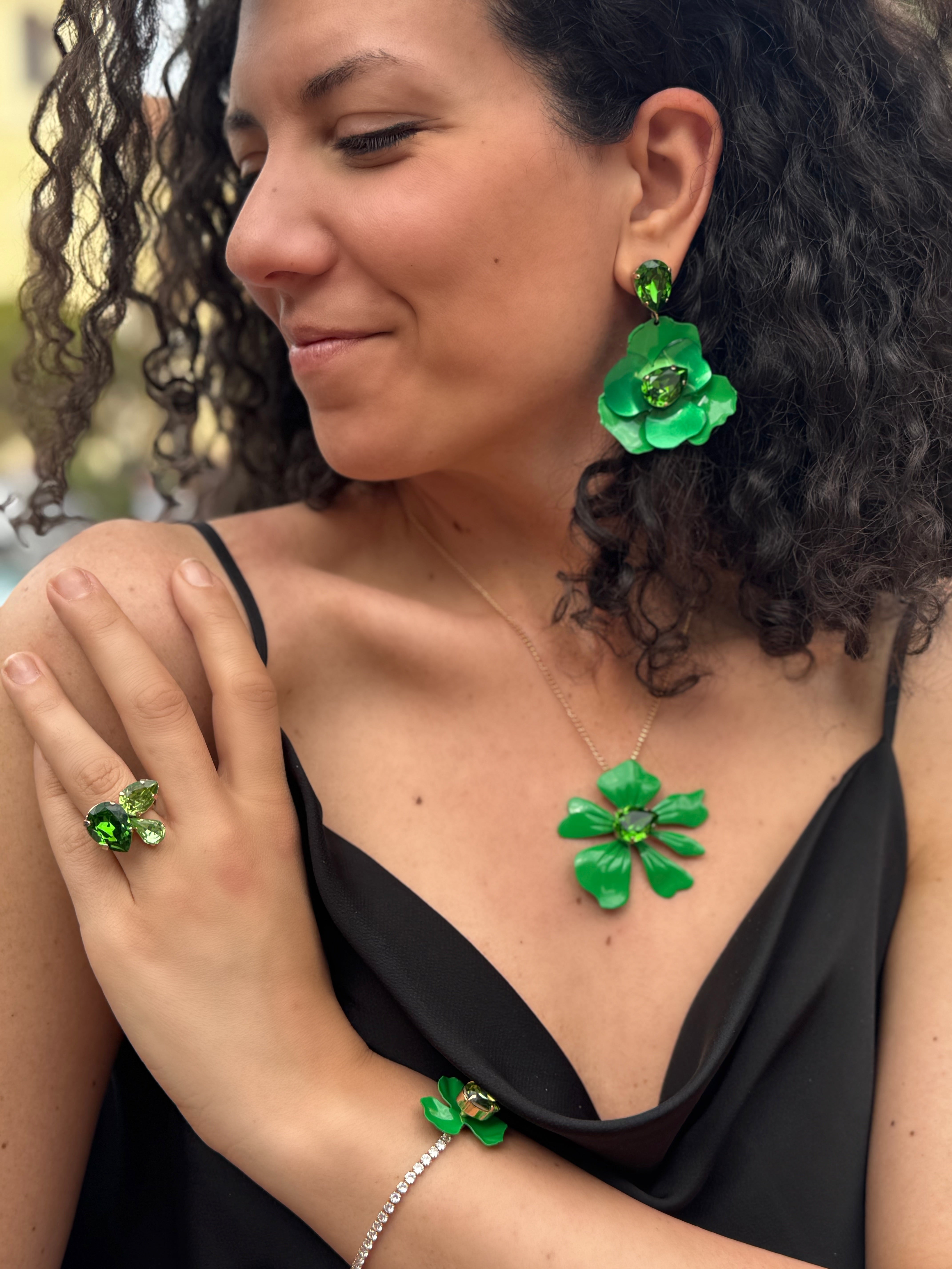 Orecchini Malva con Pietra - Verde Giada Pendenti