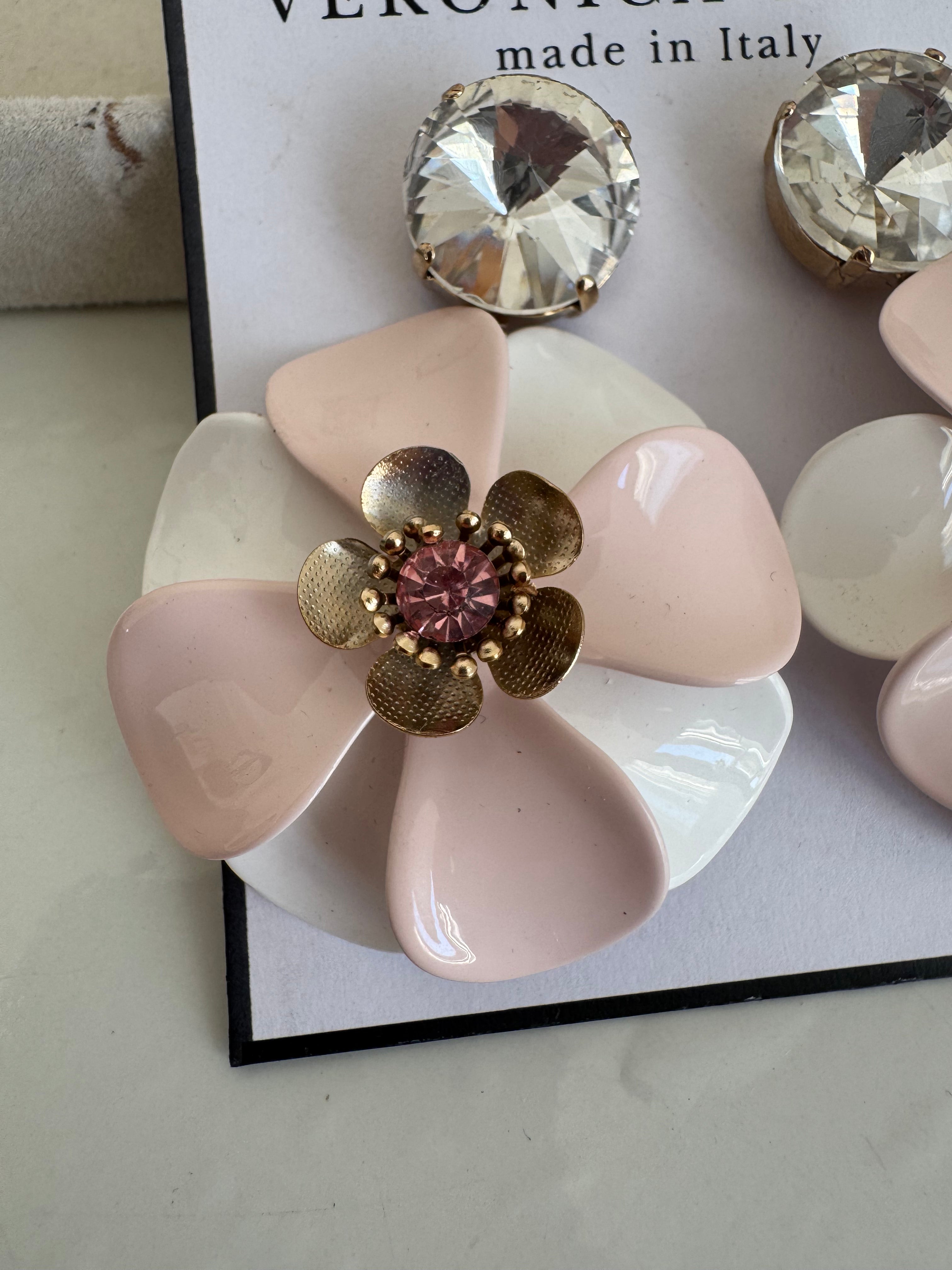 Orecchini "Petalo" Rosa Cipria e Crema - con fiore dorato centrale