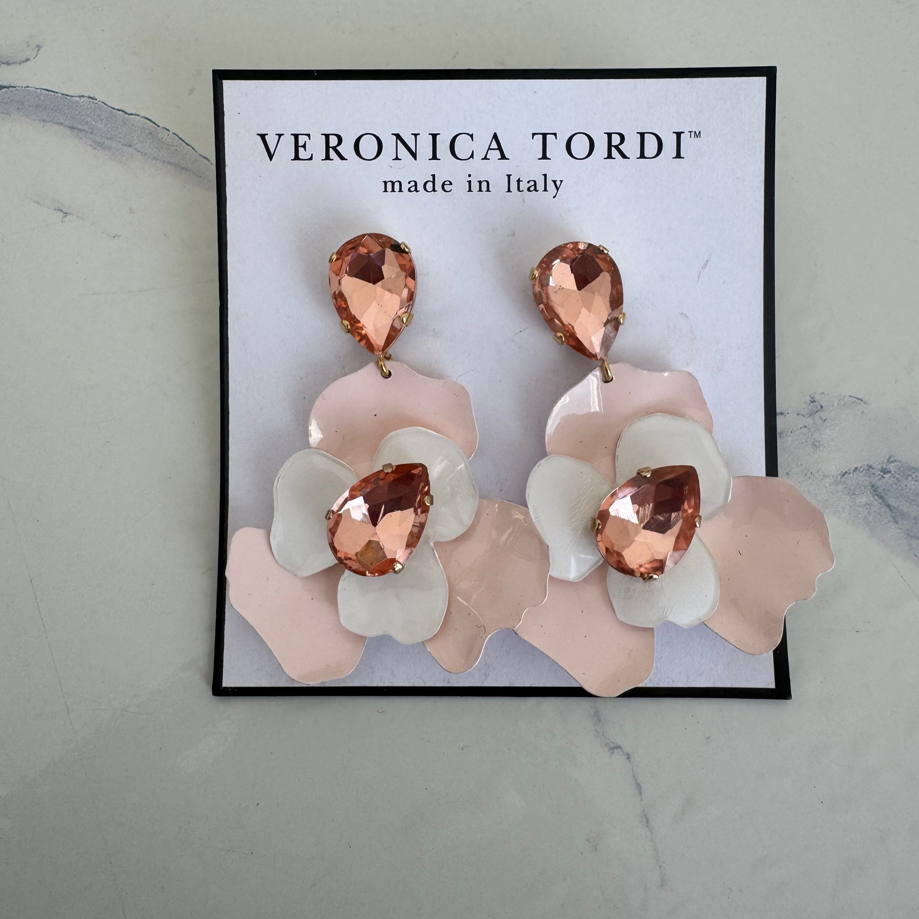 Orecchini Malva Pendenti - Rosa Cipria e Crema con cristalli Rosè