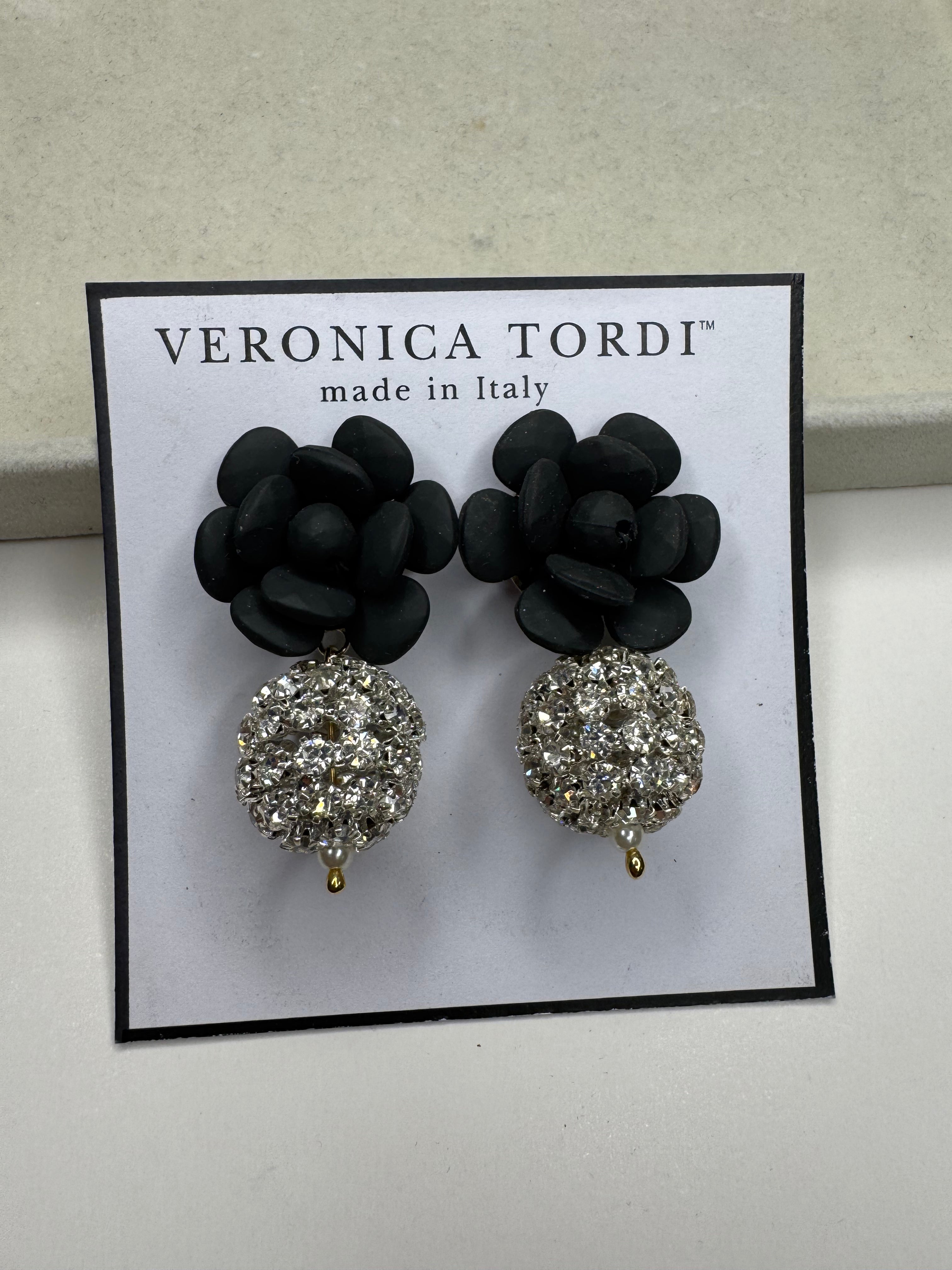 Orecchini Margherita Antracite Seta con sfera di cristalli