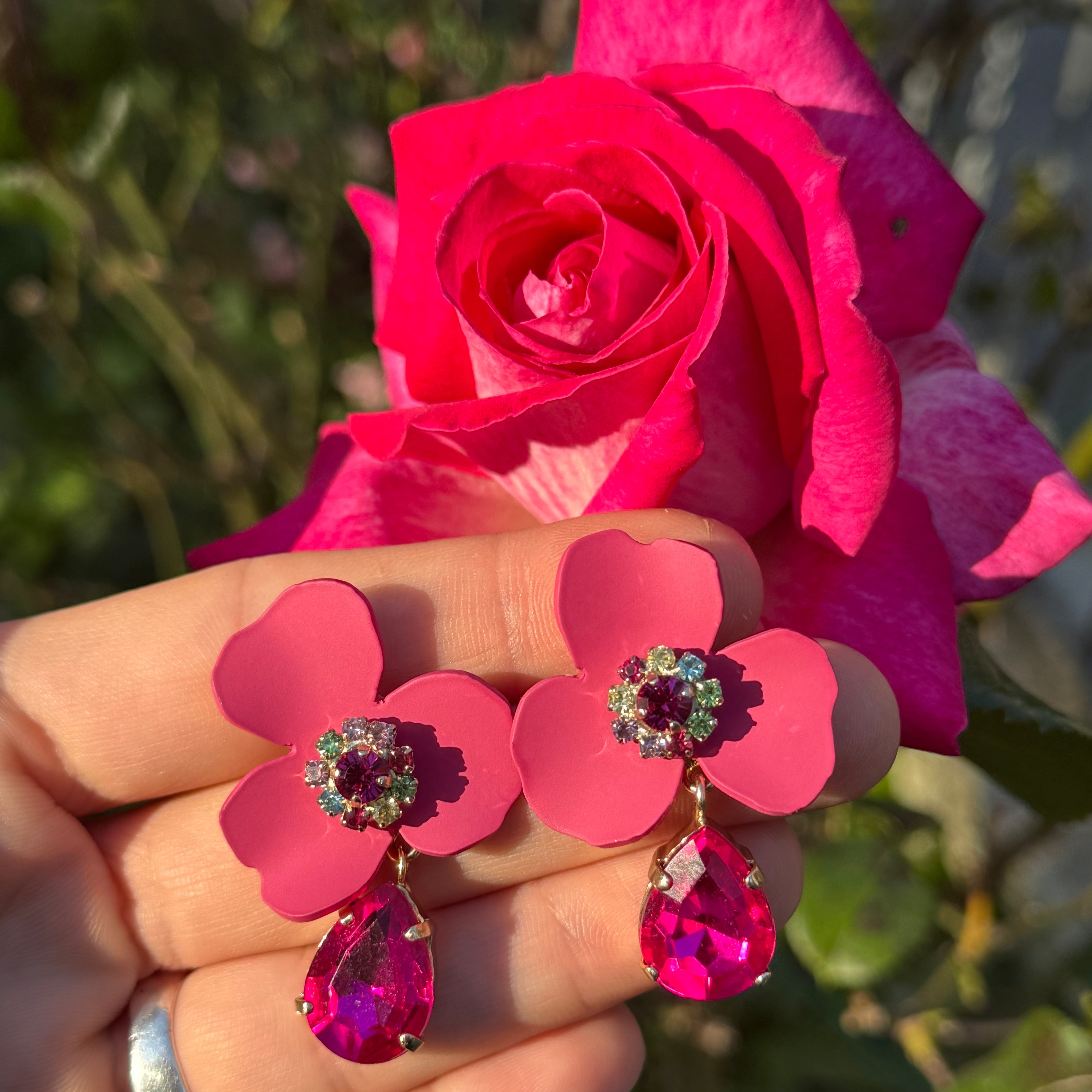 Orecchini Malva mini - Fucsia con cristalli multicolor