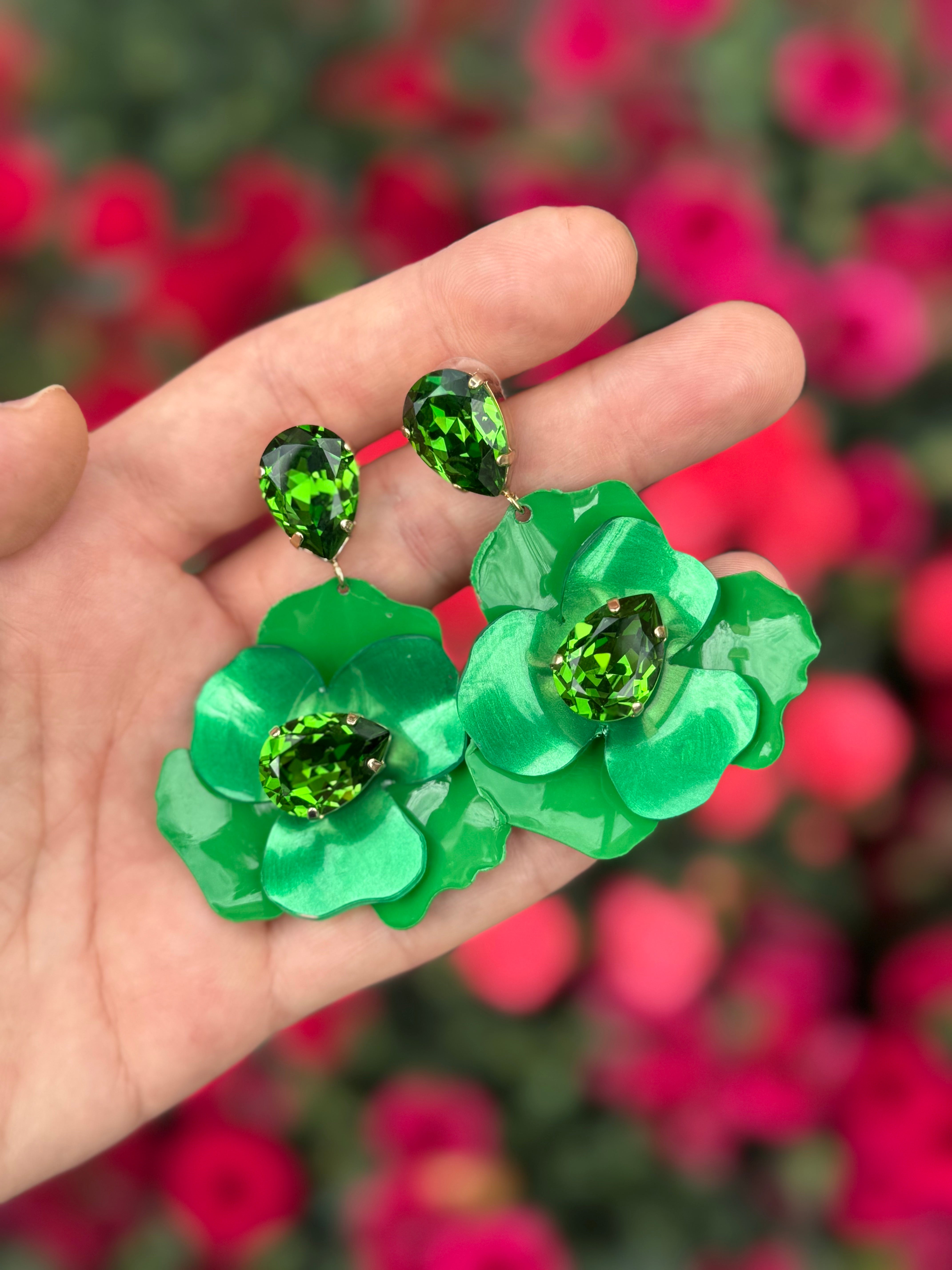 Orecchini Malva con Pietra - Verde Giada Pendenti
