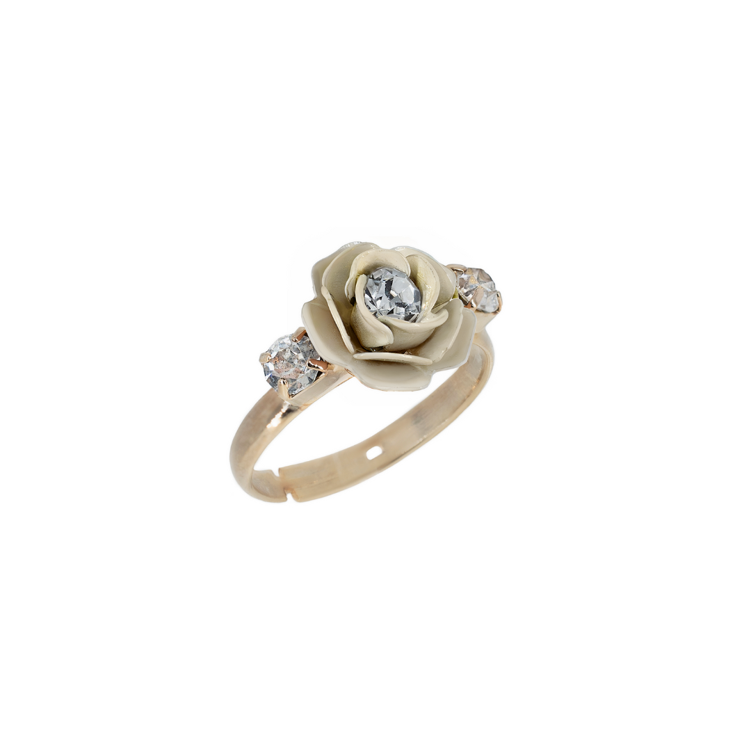 Adjustable ring "Camelia" Metallic platinum with crystals 