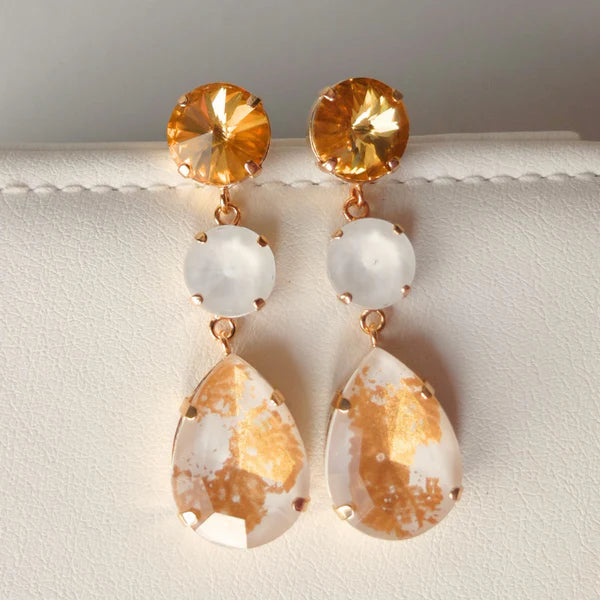 Aba White Drops Earrings with Marmorino Effect Stone (Hand Painted)