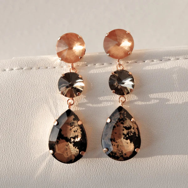 Aba Black Drops Earrings with Marmorino Effect Stone (Hand Painted)