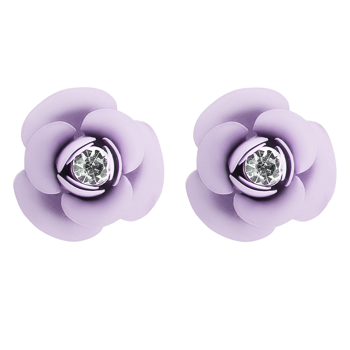 "Peony" Single Stud Earrings - Wisteria with Central Crystal 