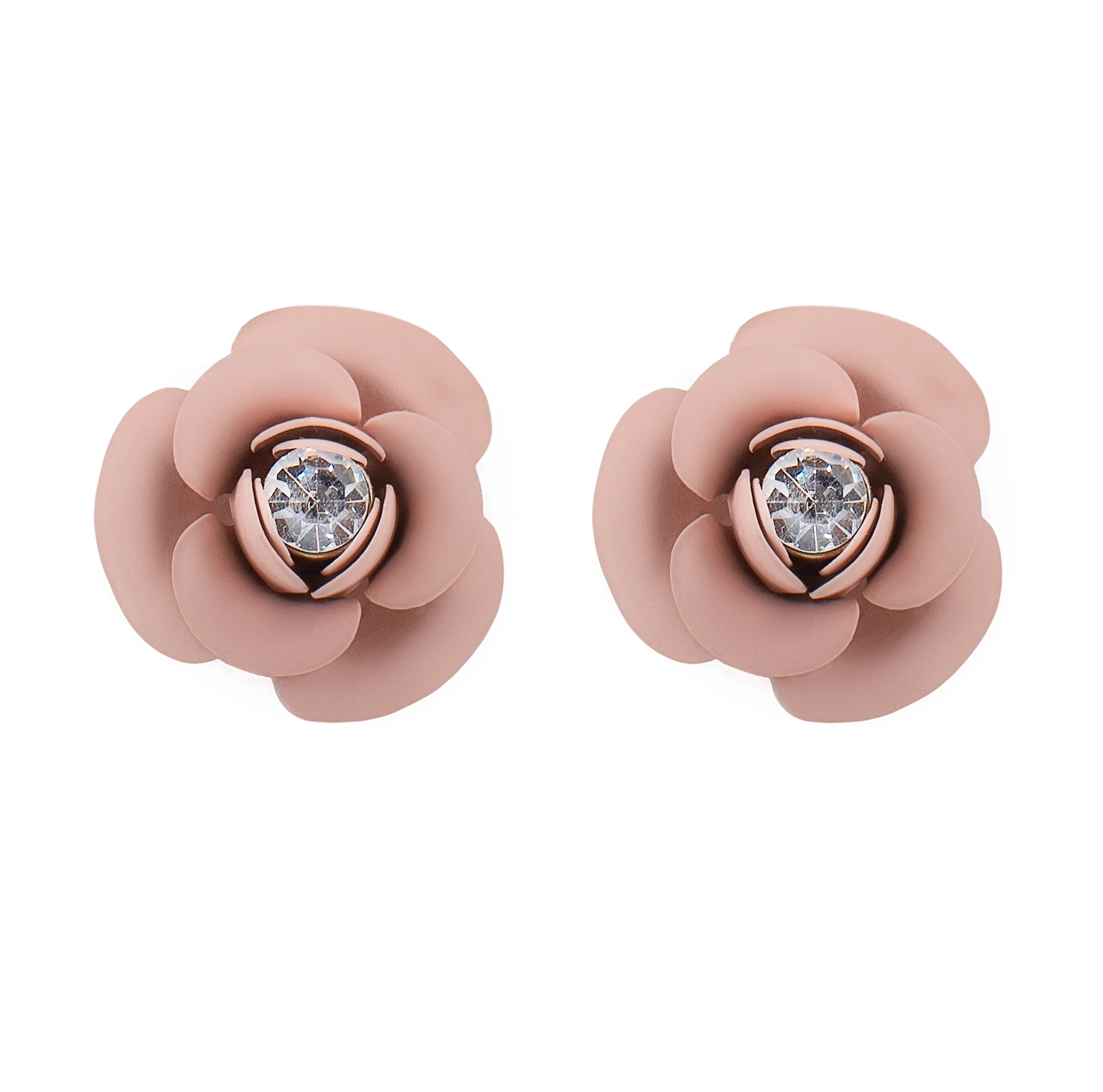 "Peony" Single Stud Earrings - Blush Pink with Central Crystal 